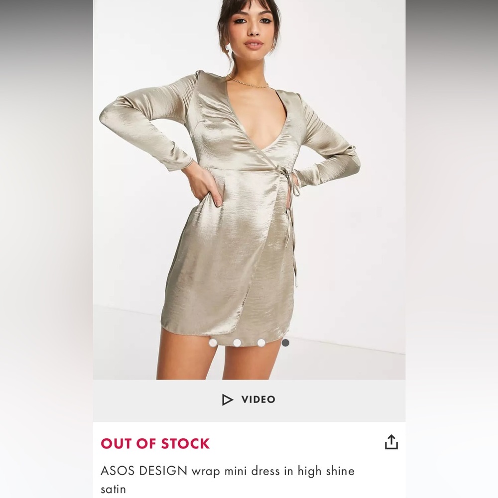 ASOS wrap mini dress in light golden satin fabric